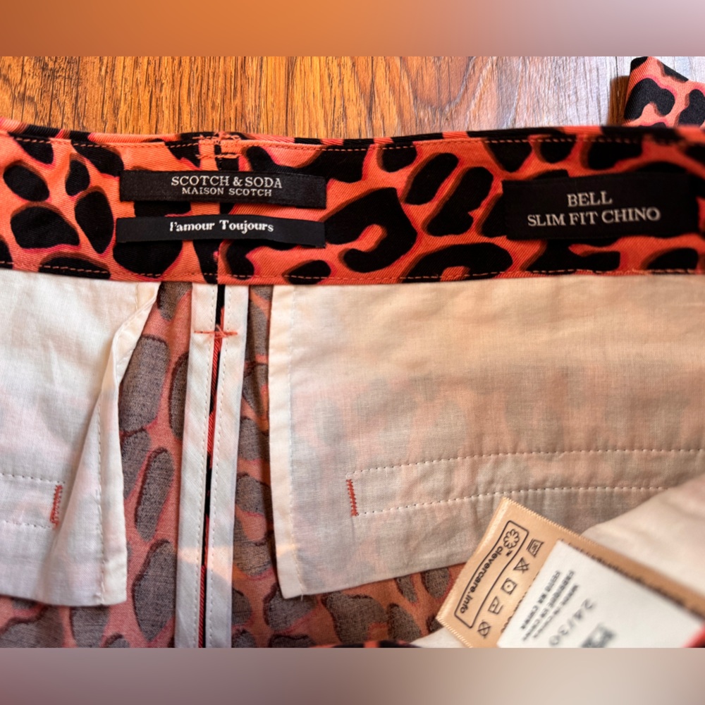 Scotch & Soda Red Leopard Print Chino Pants, Size 24, NWT - Picture 6 of 7
